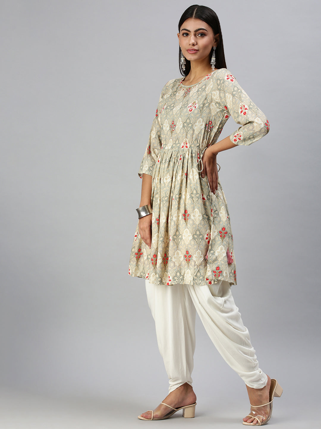 Women's Grey Printed Kurta Sets