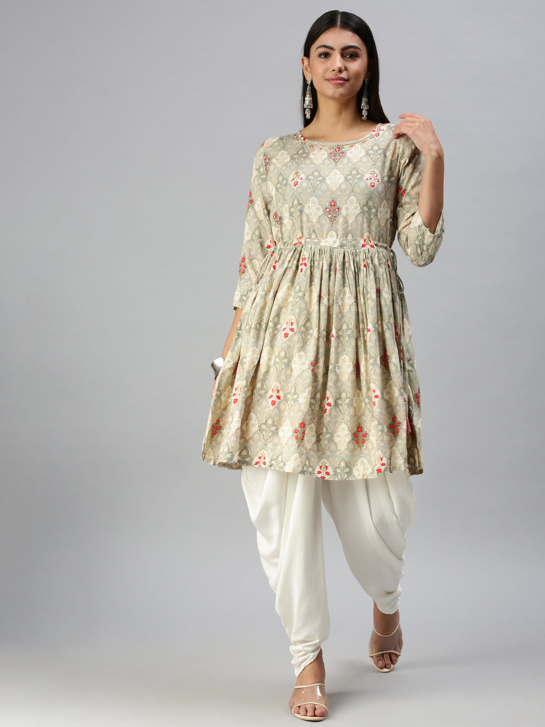 Women's Grey Printed Kurta Sets