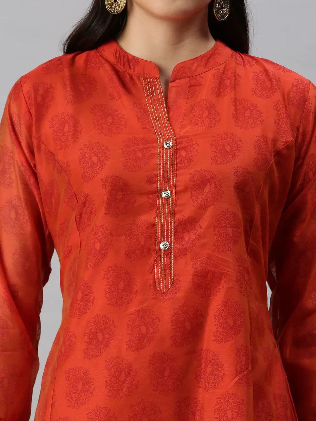 Women's Orange Printed A-Line Kurta