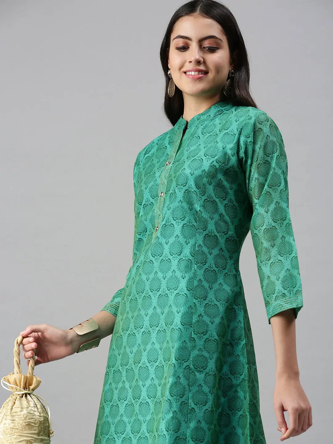 Women's Green Printed A-Line Kurta