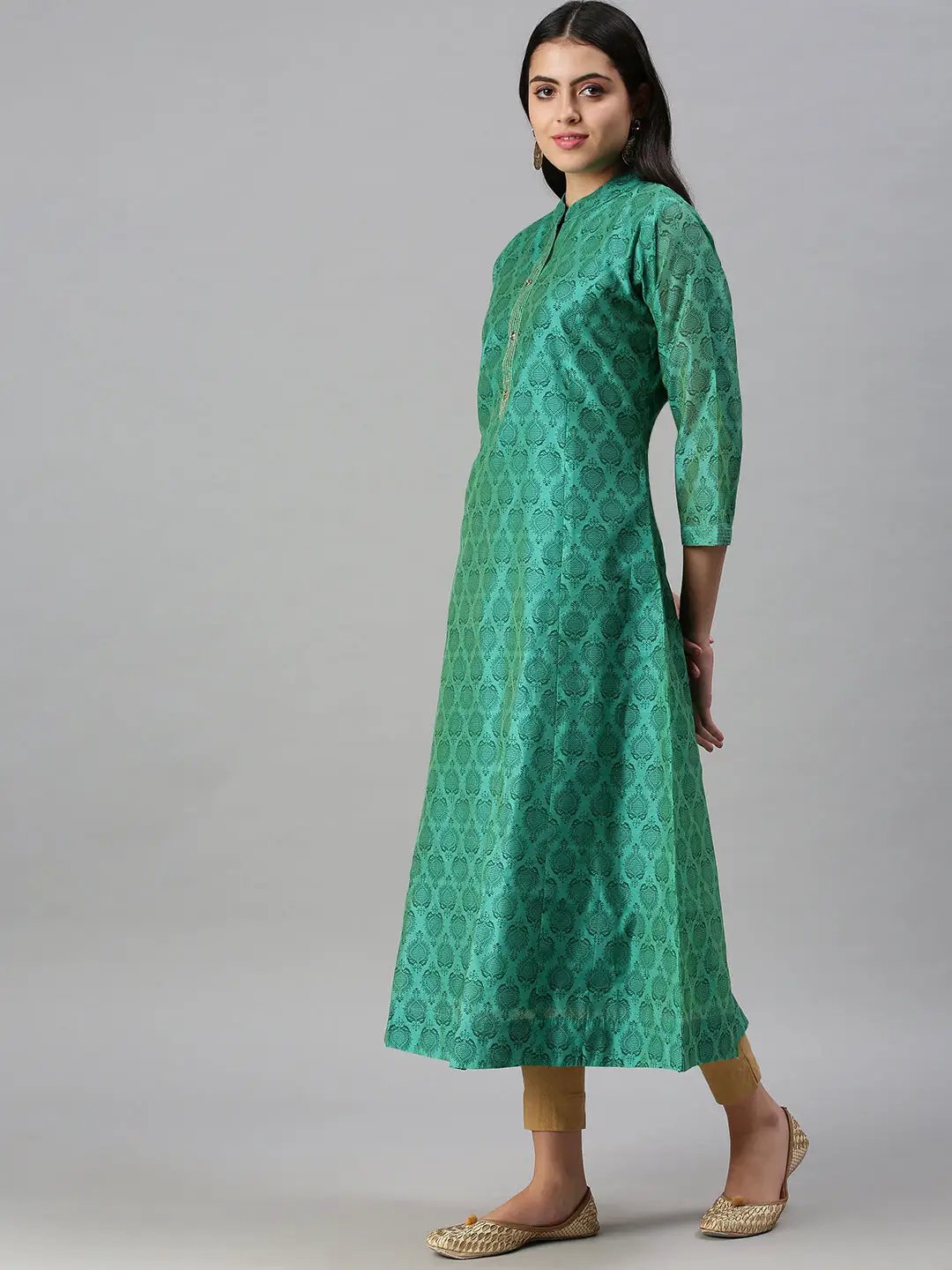 Women's Green Printed A-Line Kurta
