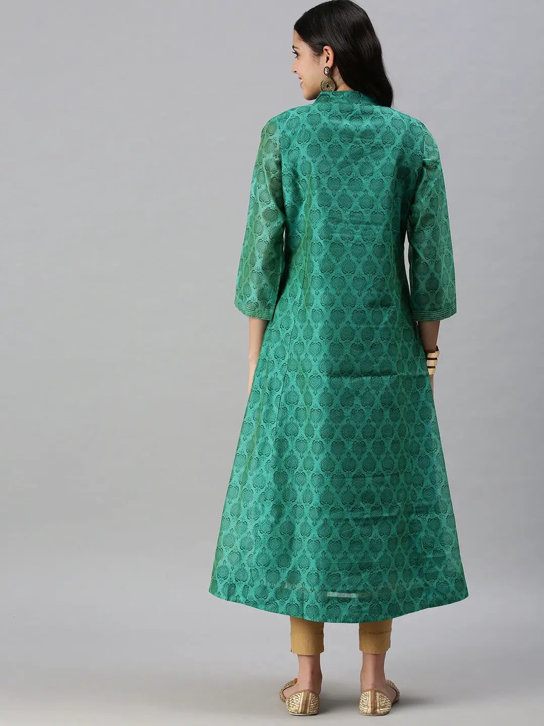 Women's Green Printed A-Line Kurta