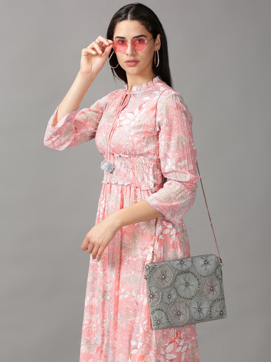 Women's Pink Printed Fit and Flare Dress