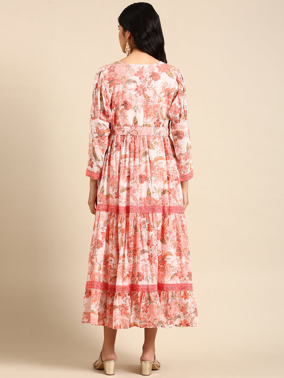 Women's Peach Printed Anarkali Kurta