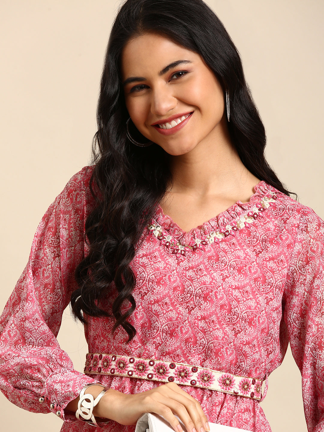 Women's Pink Embellished Anarkali Kurta