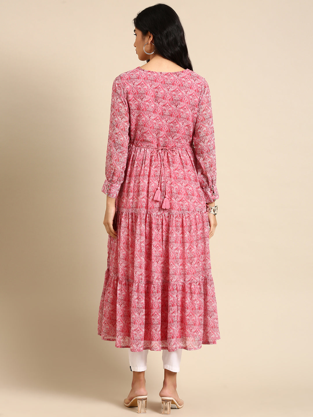 Women's Pink Embellished Anarkali Kurta