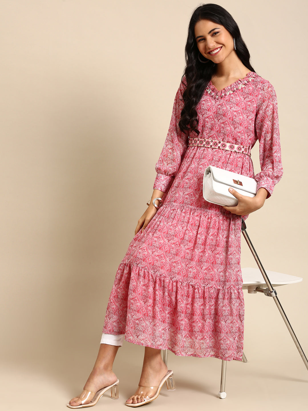 Women's Pink Embellished Anarkali Kurta