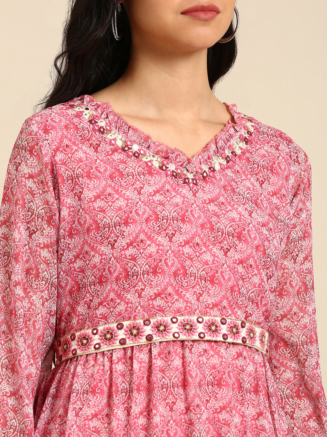 Women's Pink Embellished Anarkali Kurta