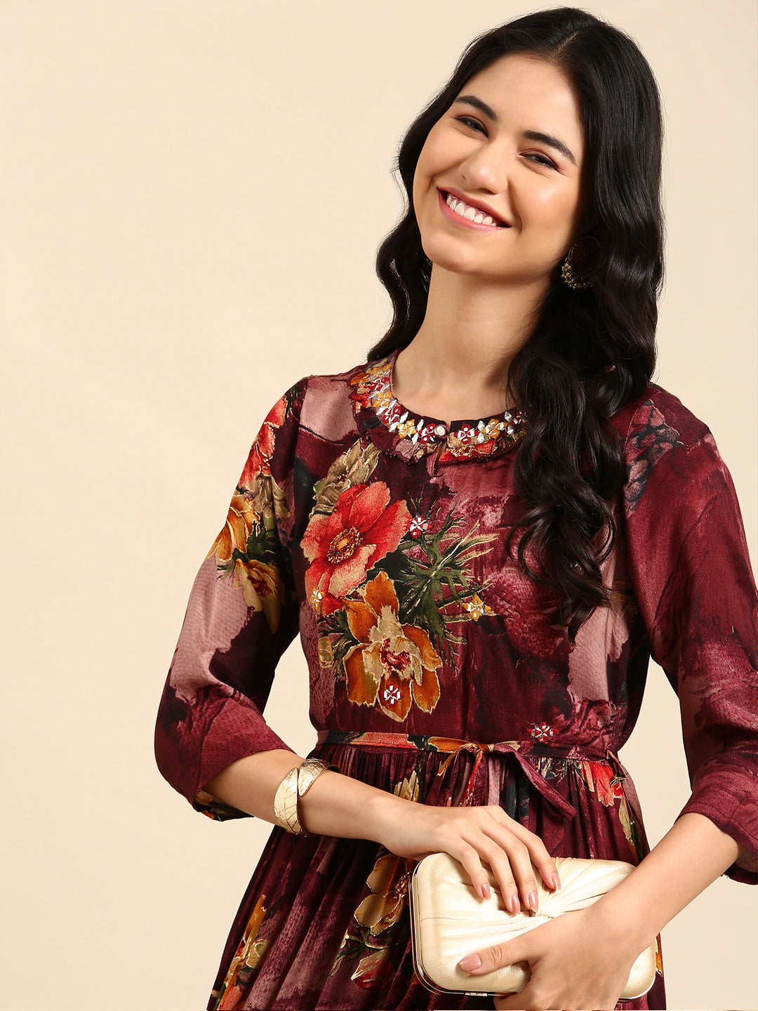 Women's Red Embroidered Anarkali Kurta