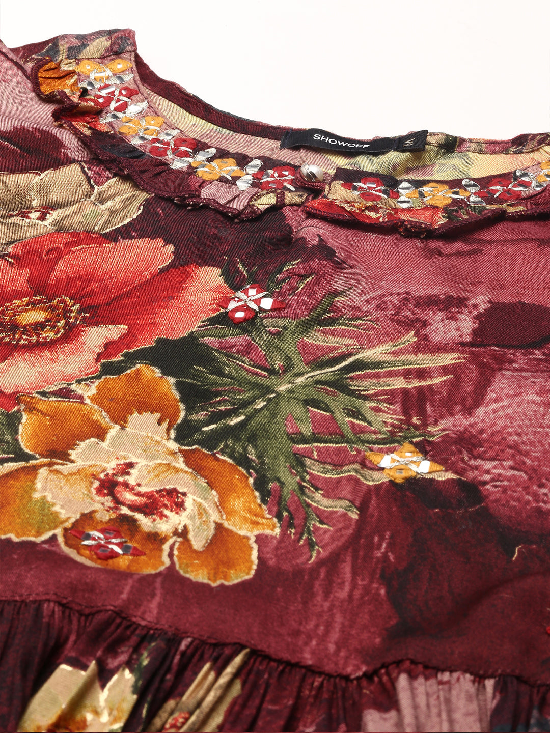 Women's Red Embroidered Anarkali Kurta