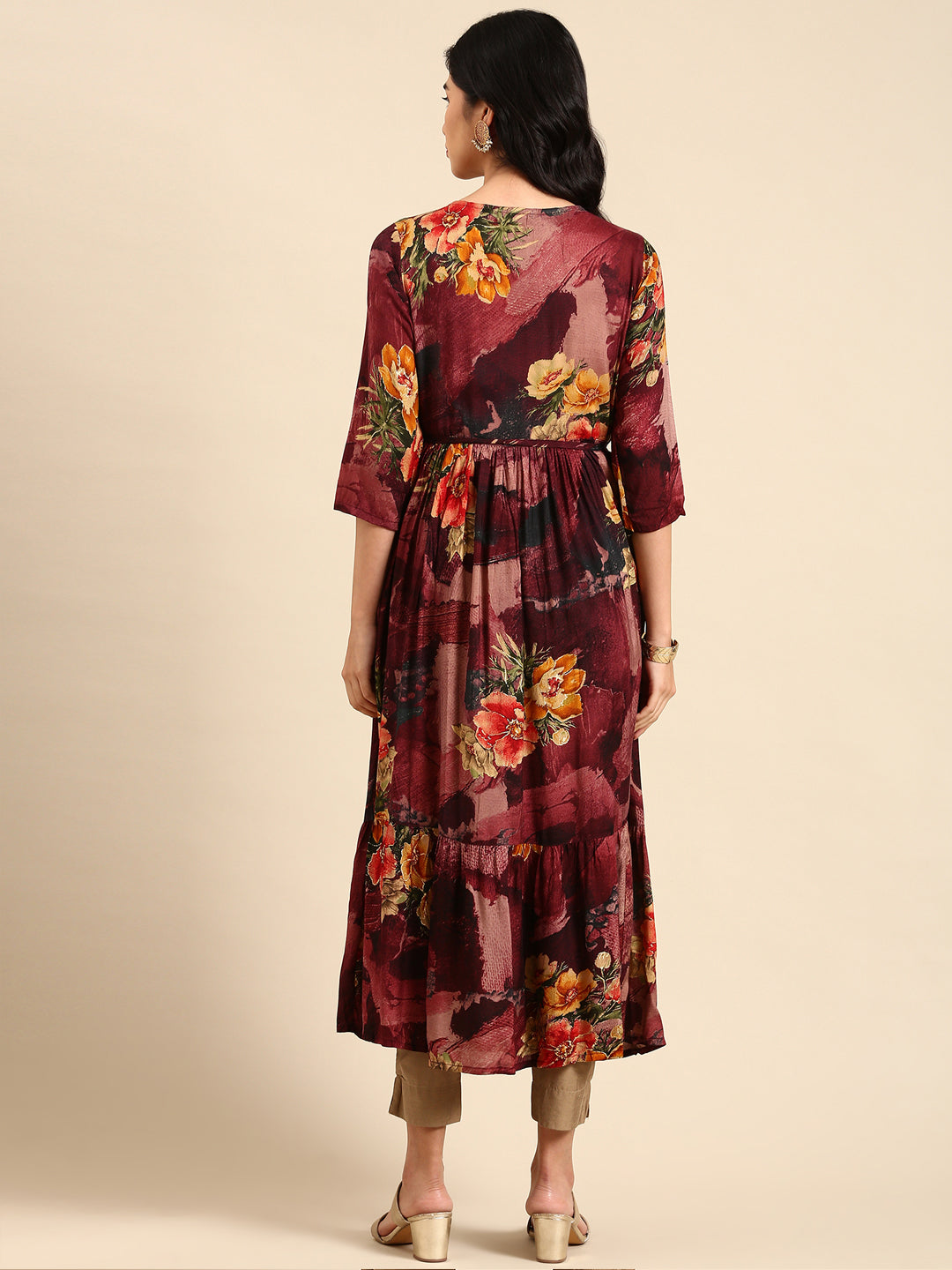 Women's Red Embroidered Anarkali Kurta