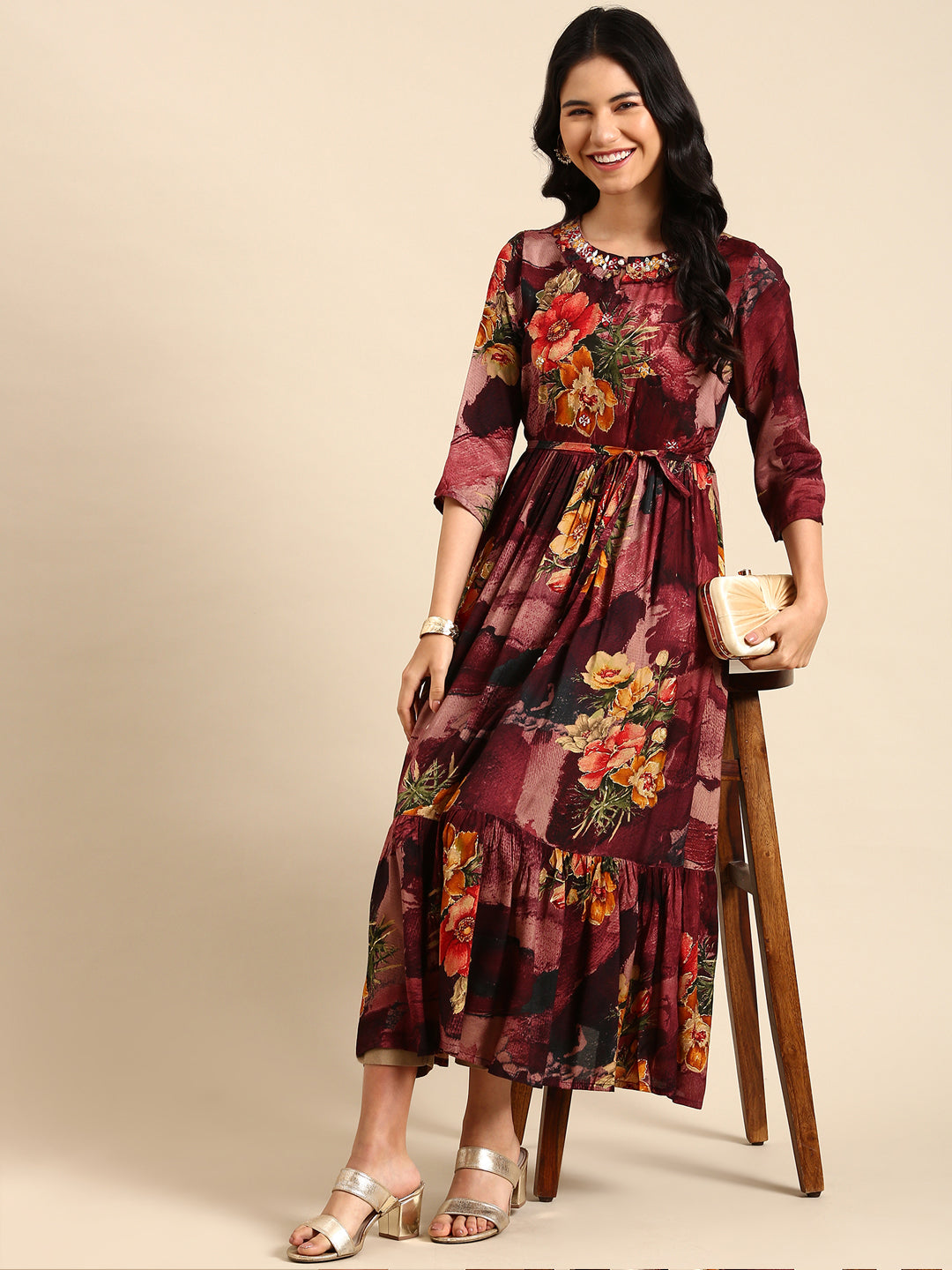 Women's Red Embroidered Anarkali Kurta