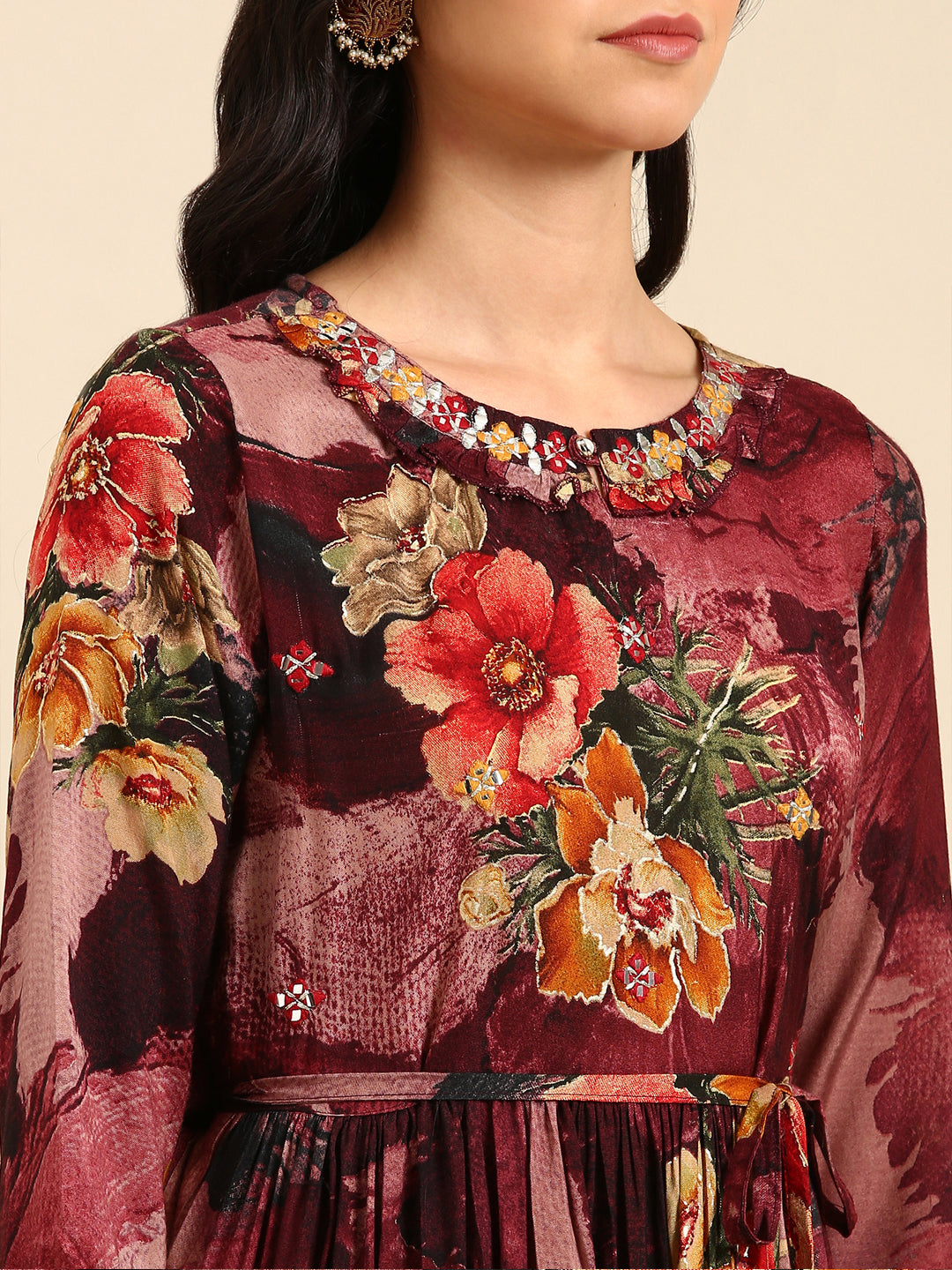 Women's Red Embroidered Anarkali Kurta