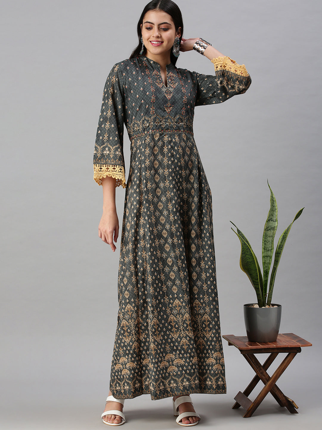 Women's Green Printed Anarkali Kurta