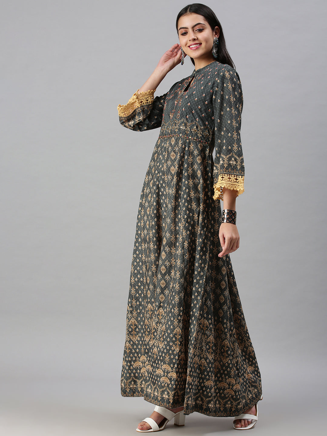 Women's Green Printed Anarkali Kurta