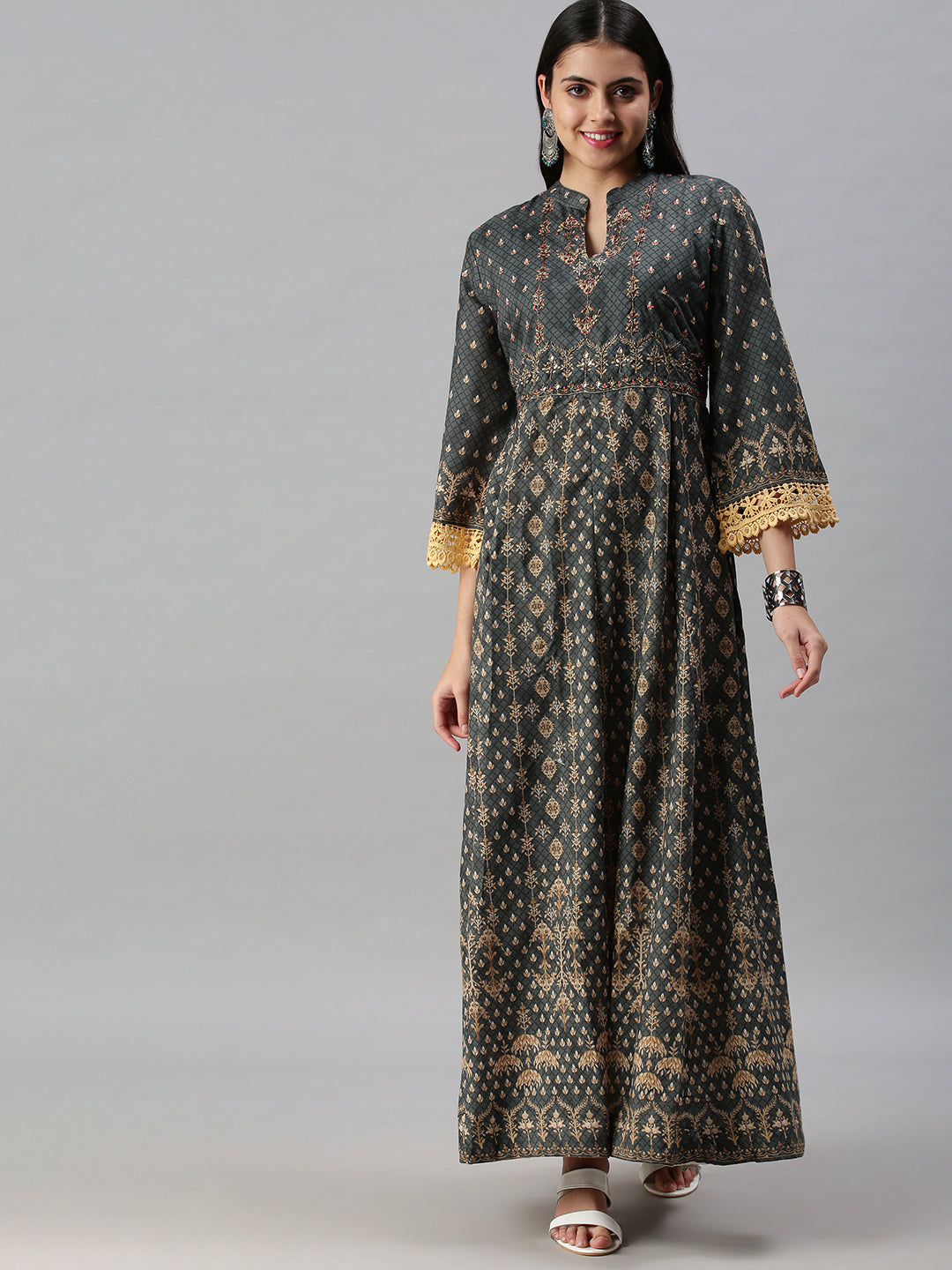 Women's Green Printed Anarkali Kurta