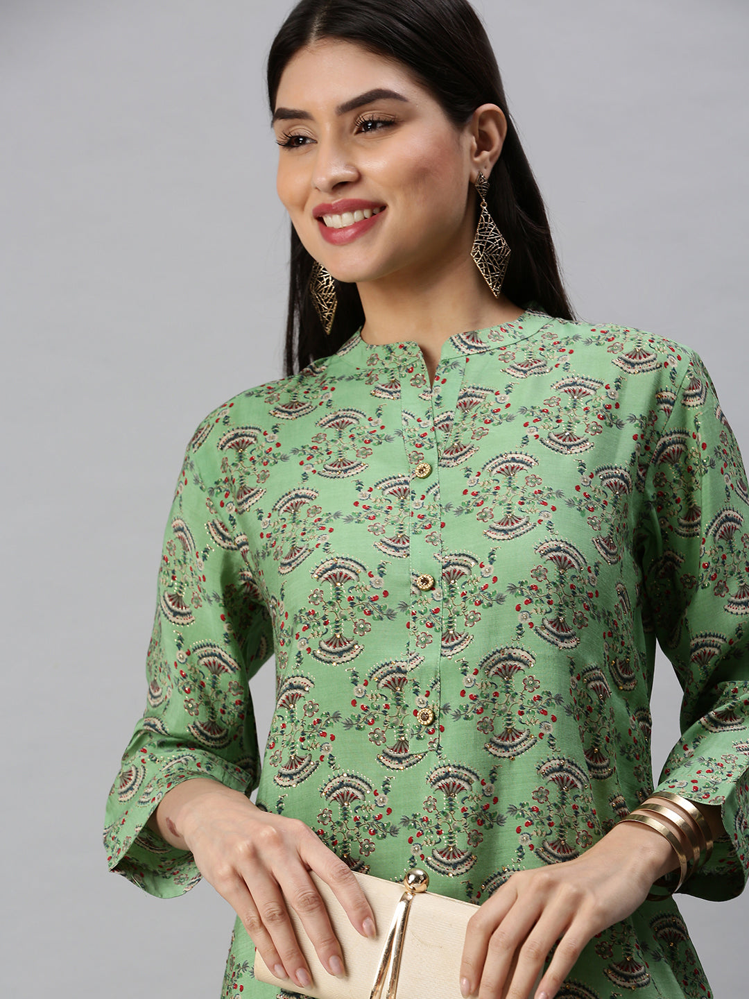 Women's Green Printed Straight Kurta