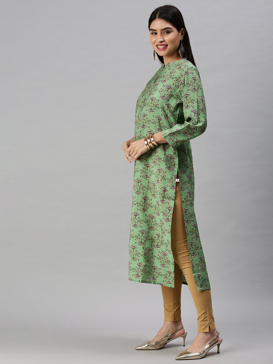 Women's Green Printed Straight Kurta