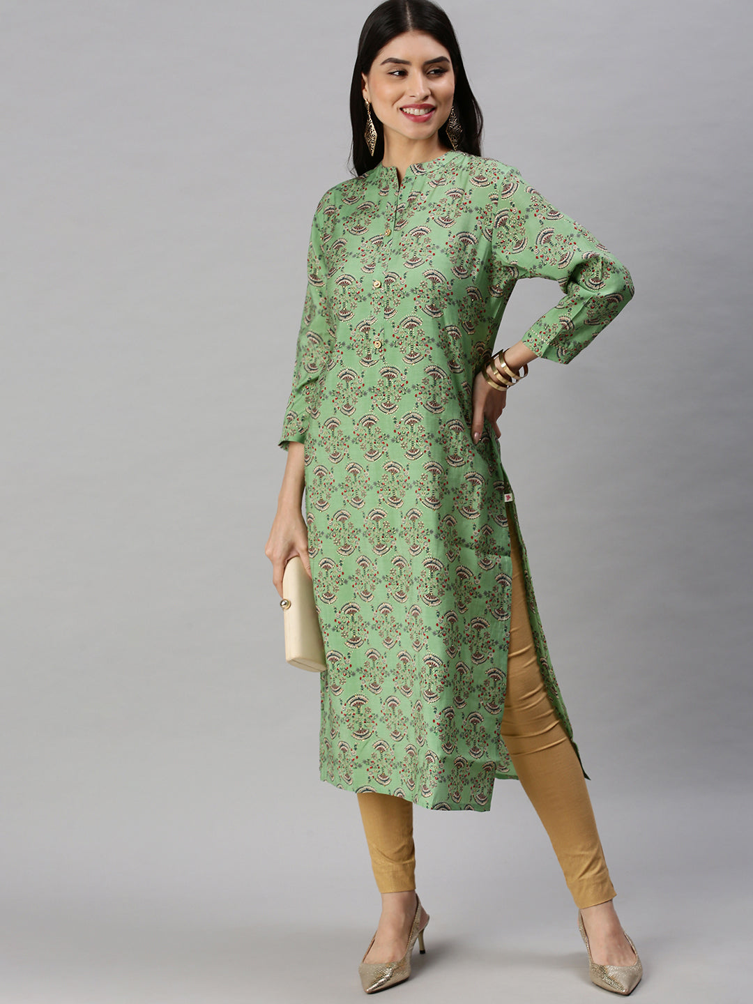 Women's Green Printed Straight Kurta