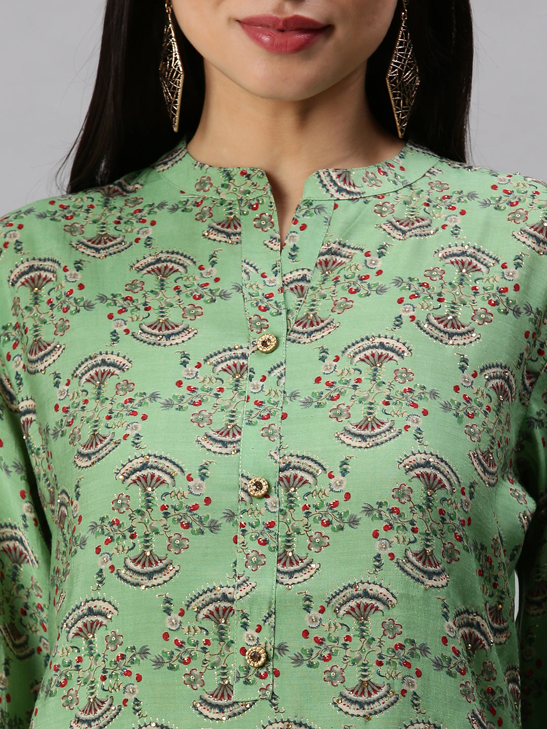 Women's Green Printed Straight Kurta