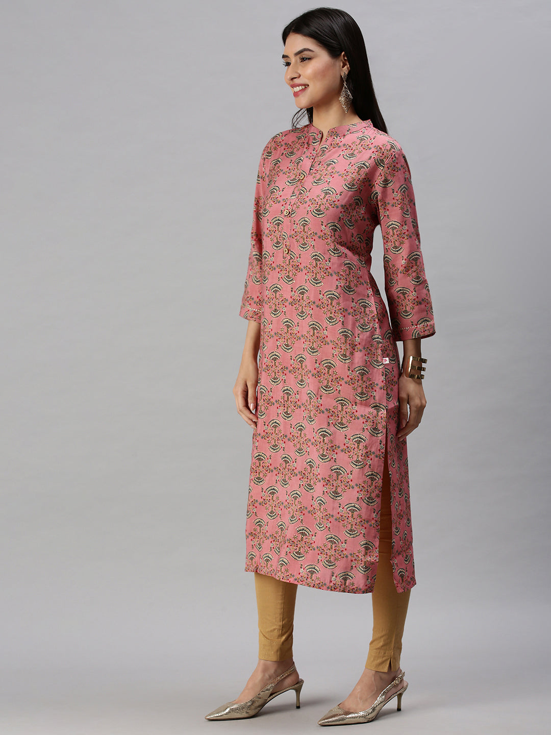 Women's Pink Printed Straight Kurta