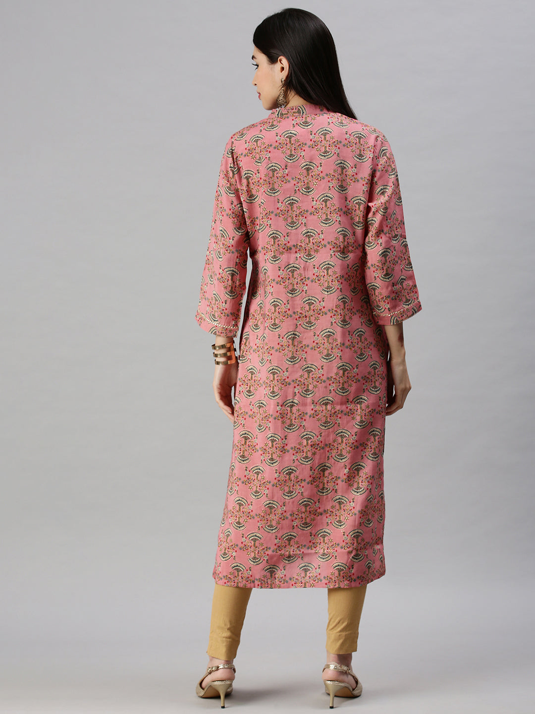 Women's Pink Printed Straight Kurta