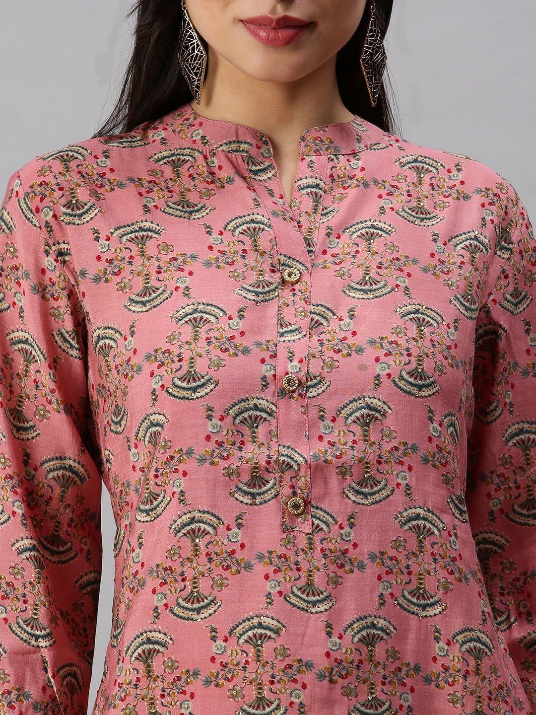 Women's Pink Printed Straight Kurta