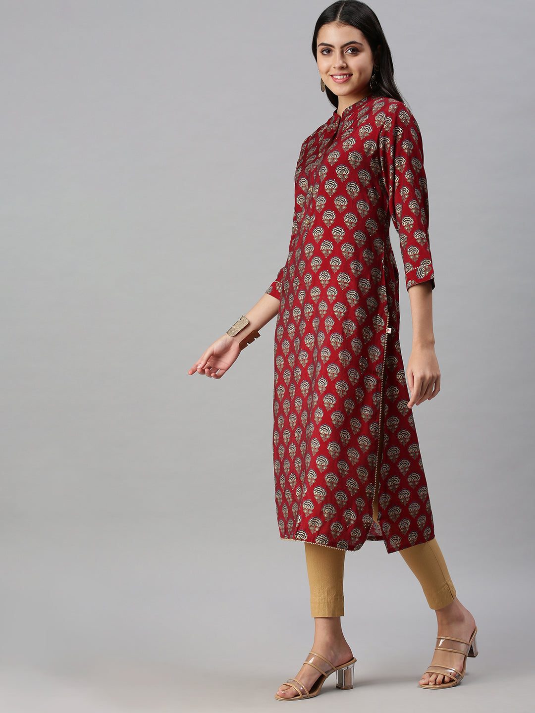 Women's Red Printed Straight Kurta