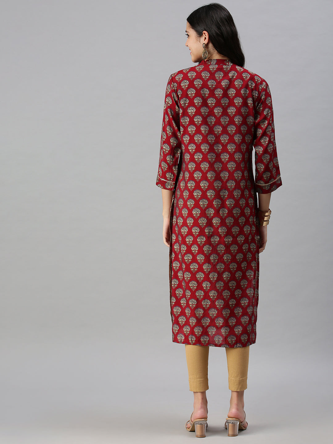 Women's Red Printed Straight Kurta