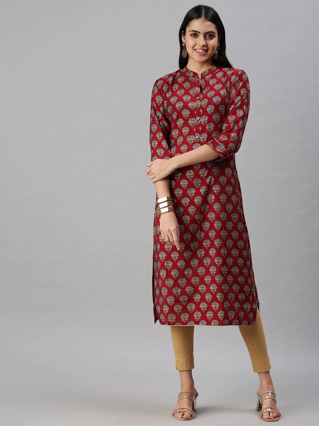 Women's Red Printed Straight Kurta