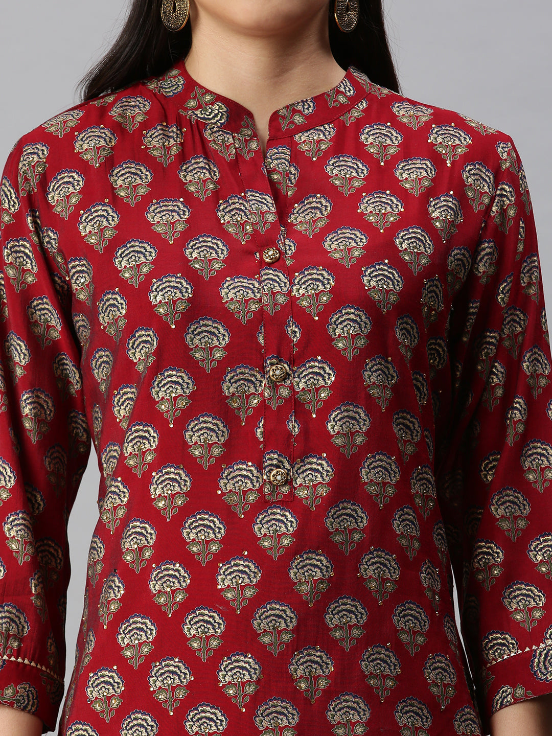 Women's Red Printed Straight Kurta