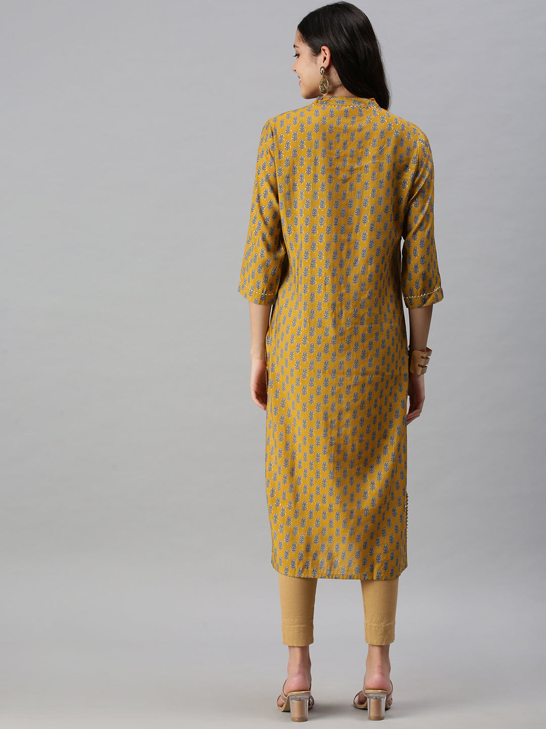 Women's Mustard Printed Straight Kurta