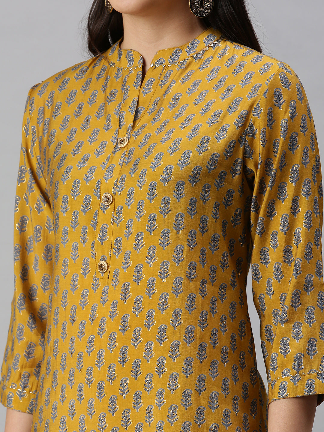 Women's Mustard Printed Straight Kurta