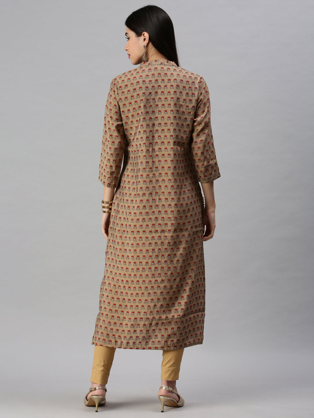 Women's Brown Floral Straight Kurta