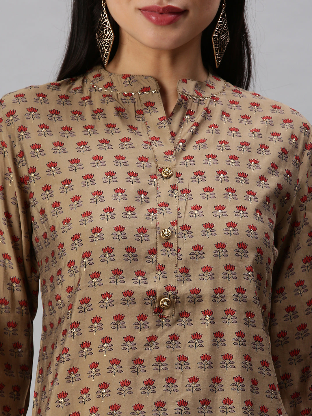 Women's Brown Floral Straight Kurta