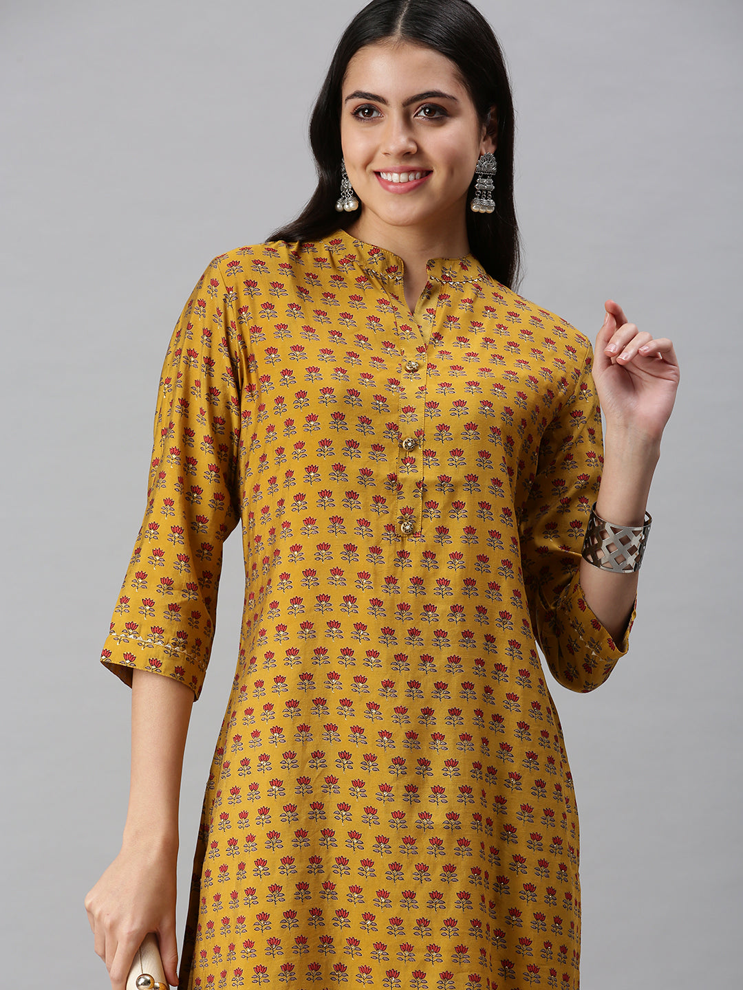 Women's Yellow Printed Straight Kurta