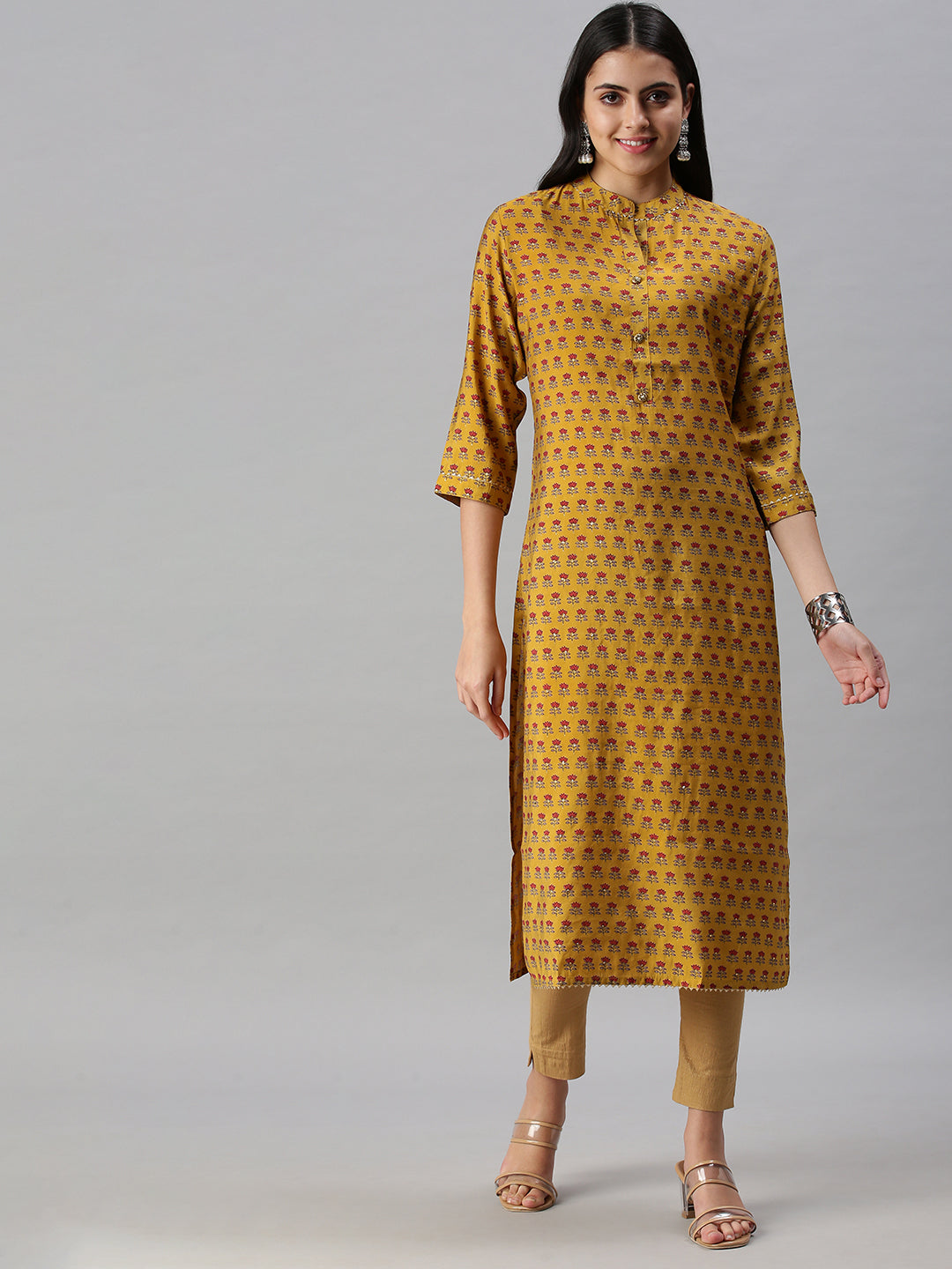 Women's Yellow Printed Straight Kurta