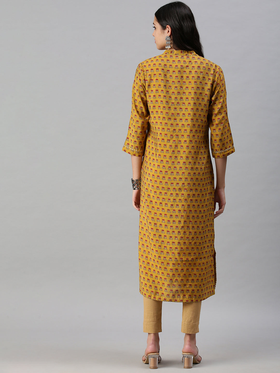 Women's Yellow Printed Straight Kurta