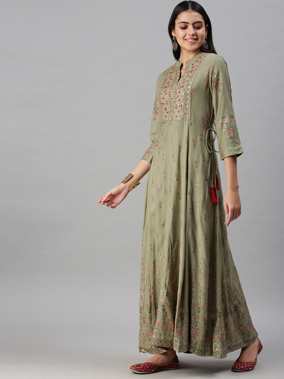 Women's Olive Printed Anarkali Kurta