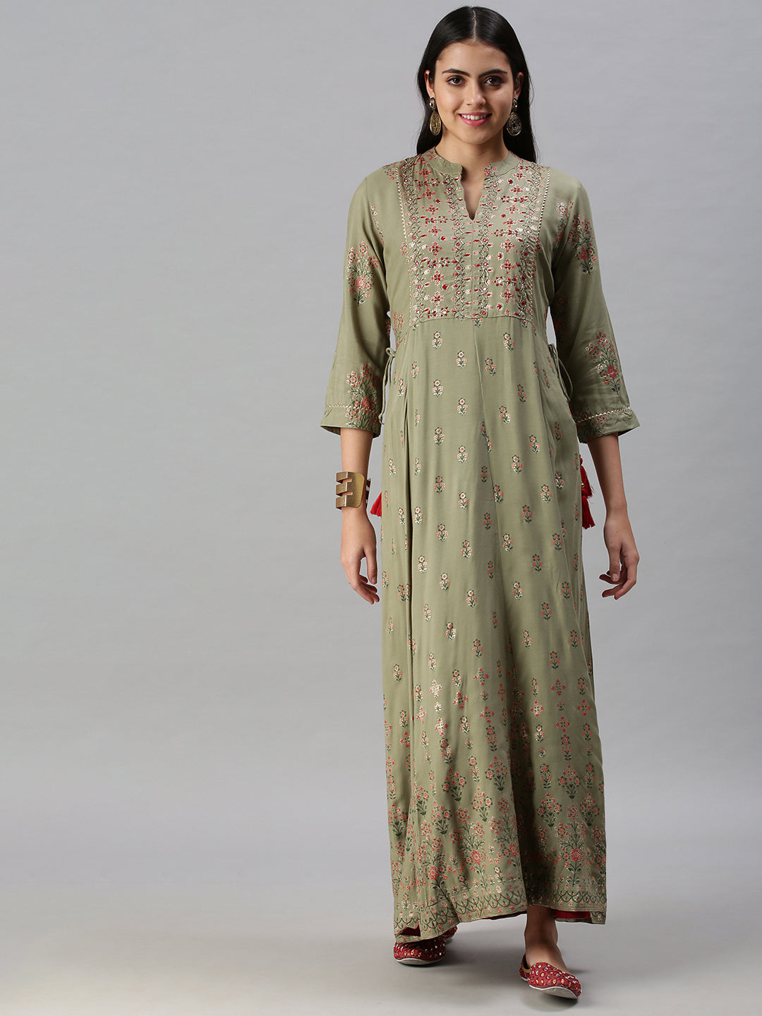 Women's Olive Printed Anarkali Kurta