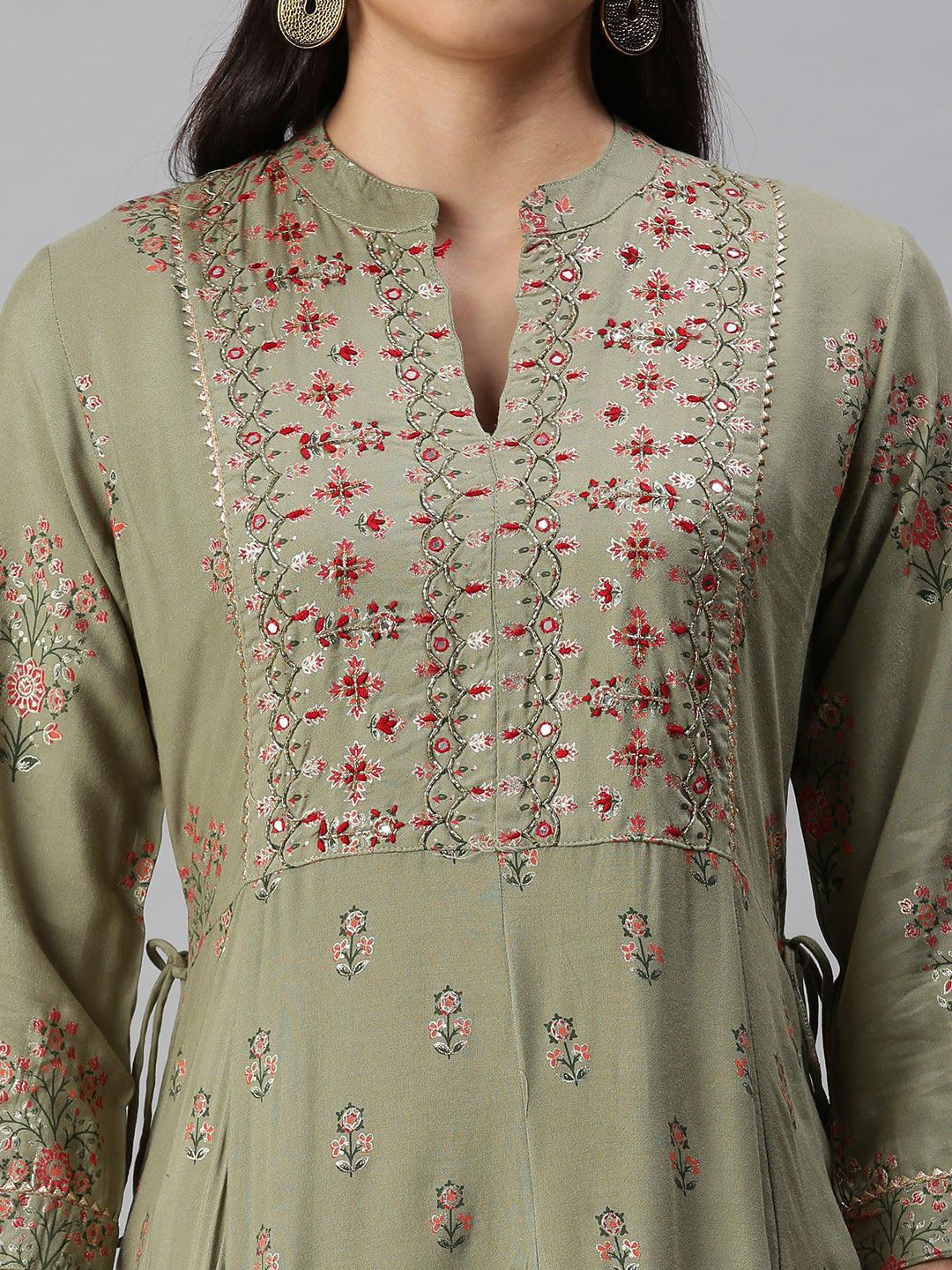 Women's Olive Printed Anarkali Kurta