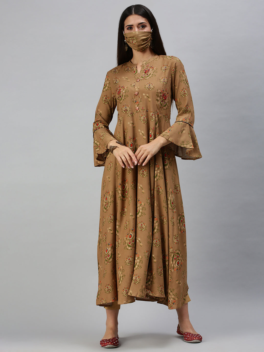 Women's Brown Printed Anarkali Kurta