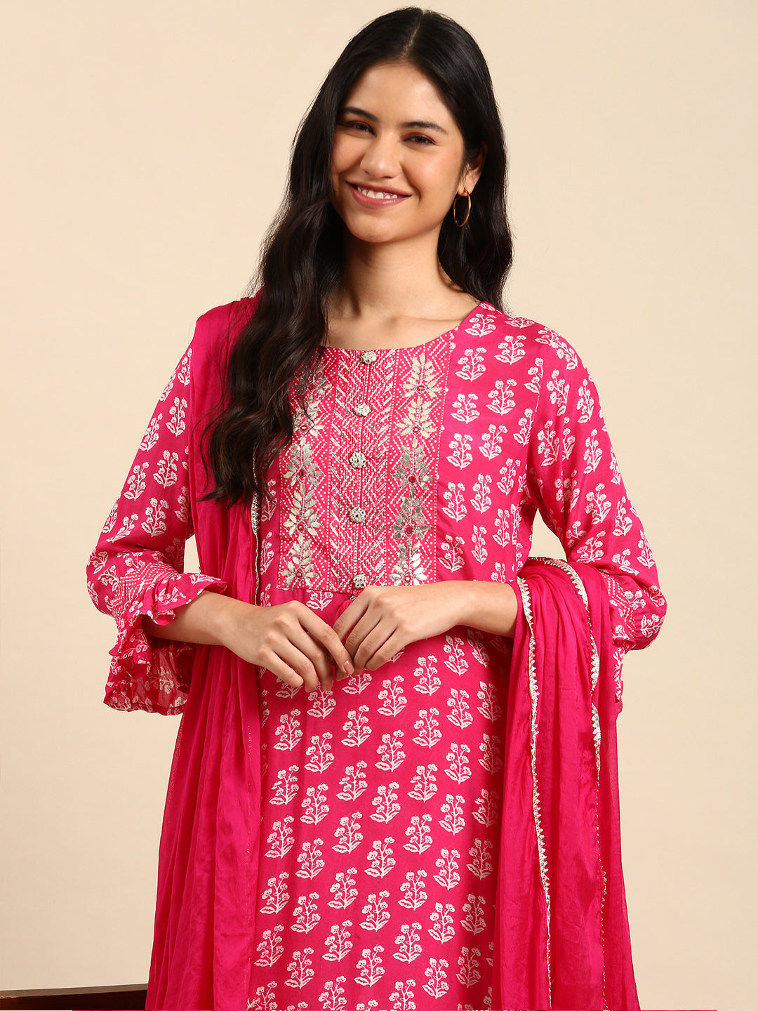 Women's Fuchsia Printed Kurta Set