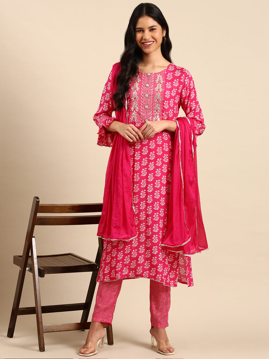 Women's Fuchsia Printed Kurta Set