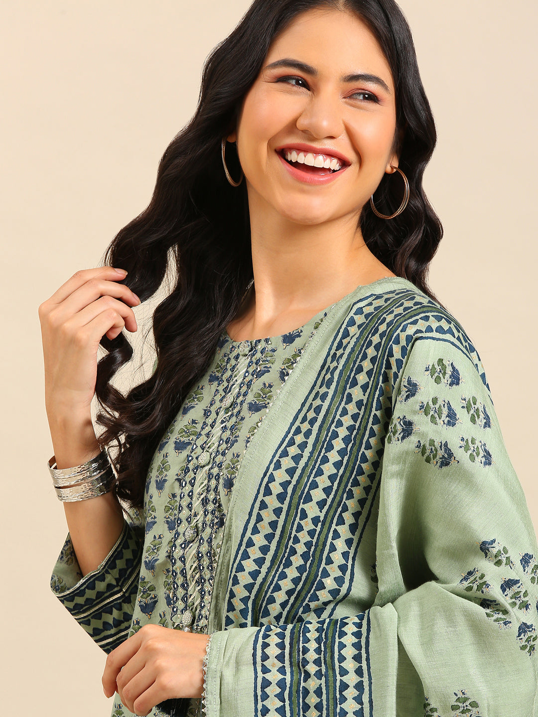 Women's Sea Green Printed Kurta Set