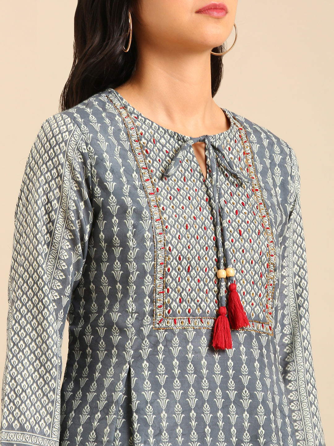 Women's Grey Printed Kurta Set