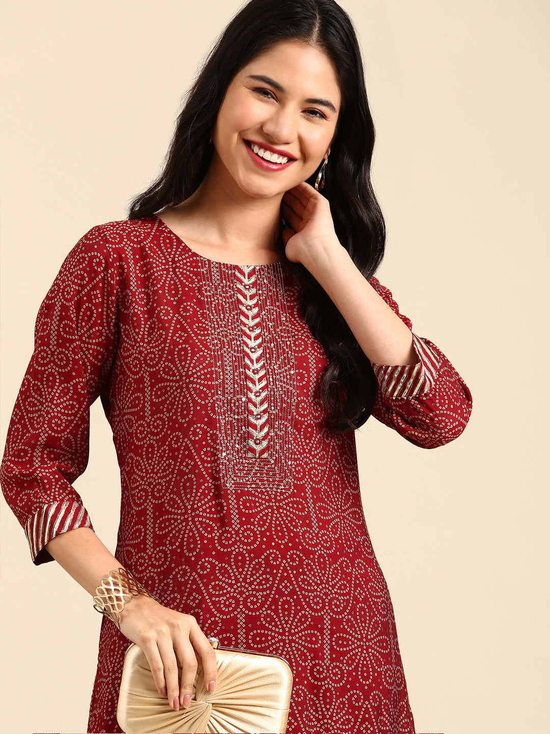 Women's Maroon Printed Kurta Set