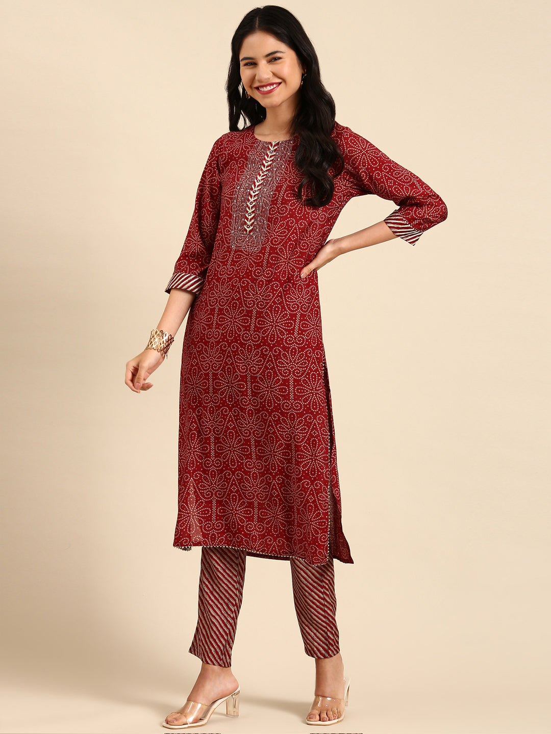 Women's Maroon Printed Kurta Set