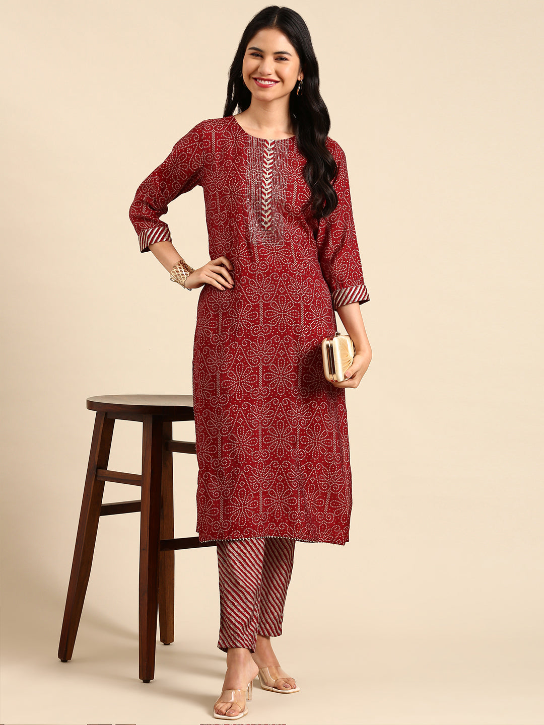 Women's Maroon Printed Kurta Set