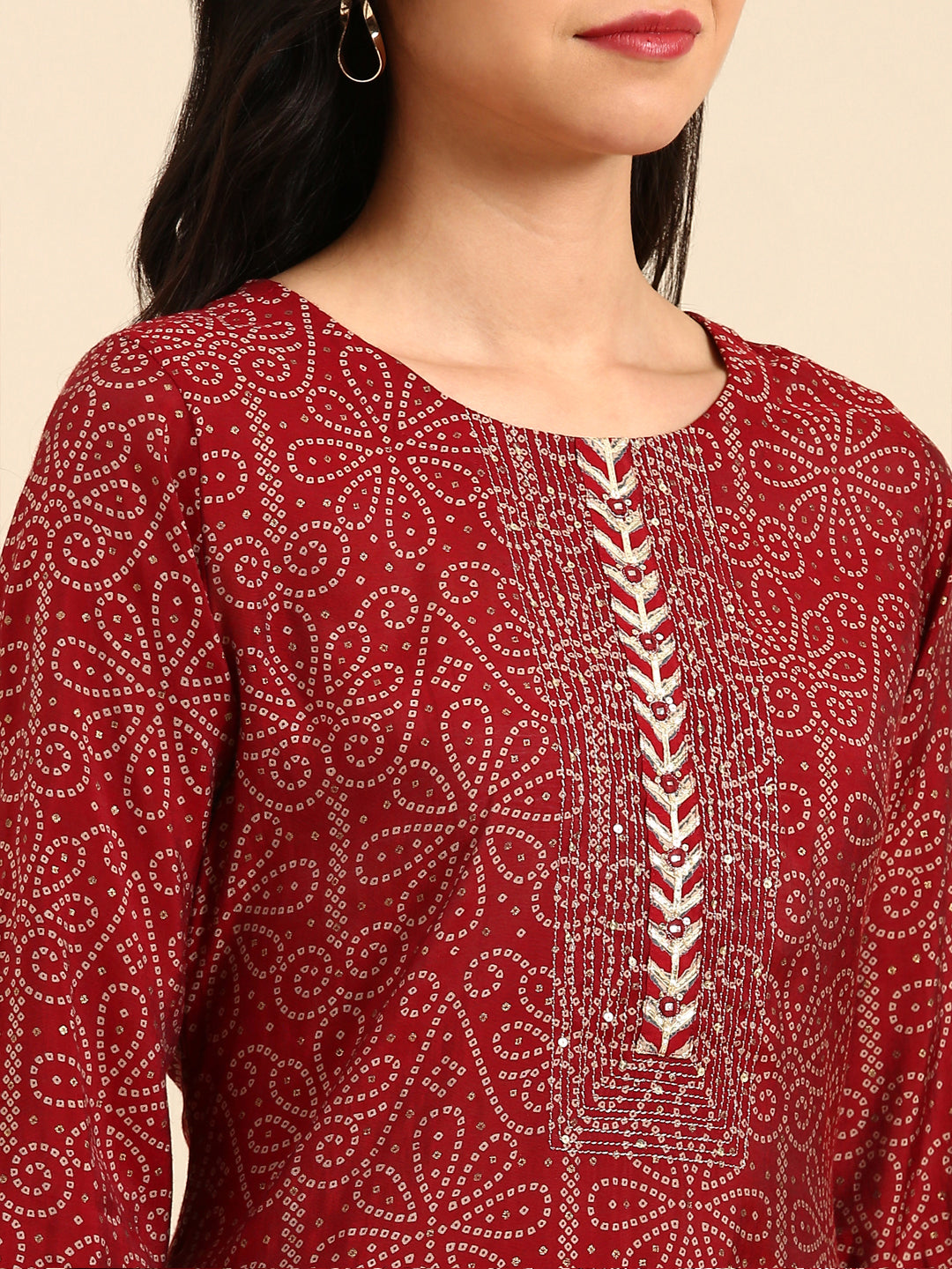 Women's Maroon Printed Kurta Set